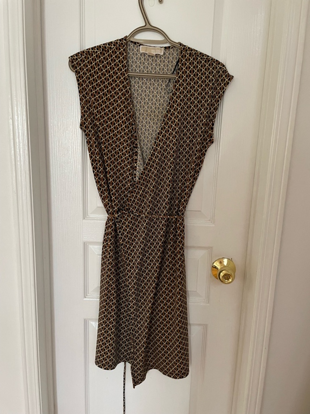 Michael Kors Brown Geometric V-Neck Wrap-Style Dress